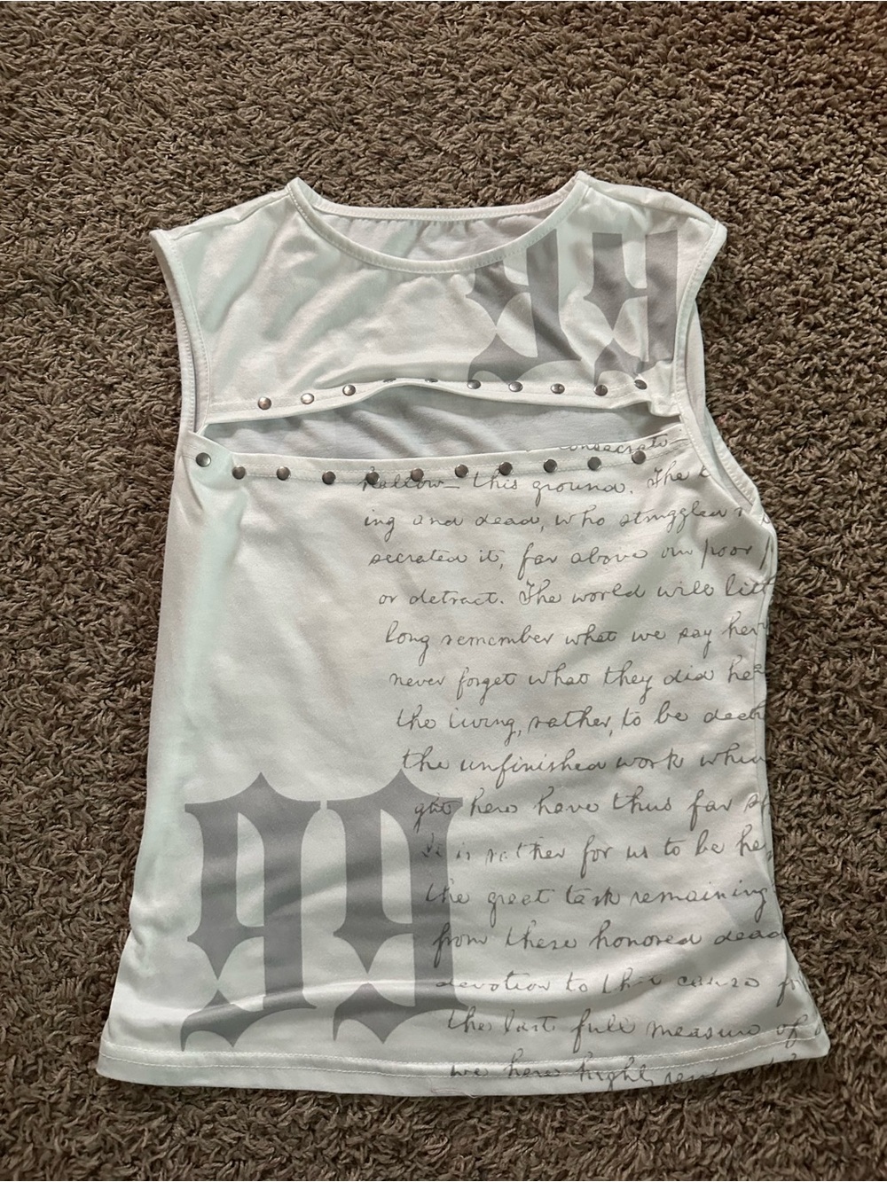 SHEIN White Script Studded Sleeveless Tank